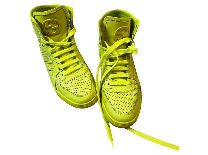 Baskets Gucci Vert Citron Vert Cuir Perforé