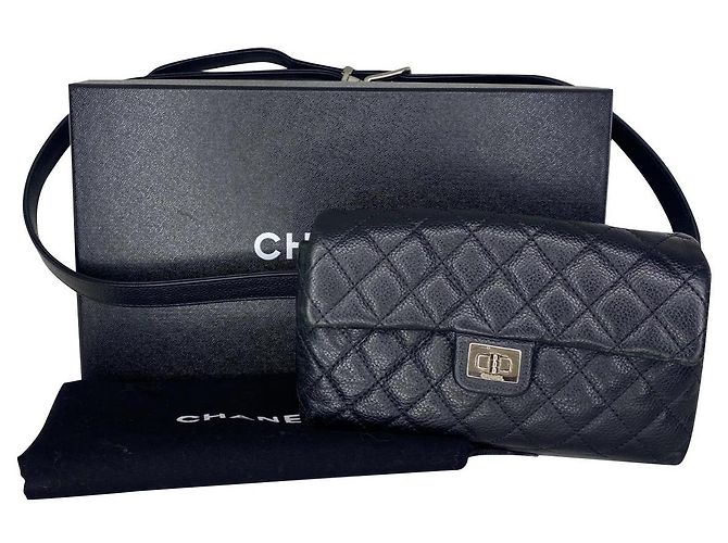 Cinto Chanel 2.55 , couro preto grained
