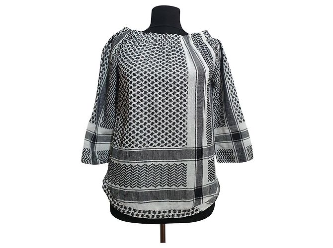 Cecilie Copenhagen Baumwollbluse Weiß Grau