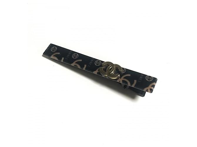 [Used] CHANEL Accessory Hair Clip Black x Gold Plastic Golden  ref.367126