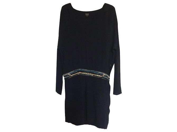 Vestido Swildens em crepe de viscose azul noturno com cinto de pérolas Azul marinho