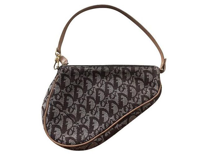 Christian Dior Mini Saddle Borsa Marrone Cotone