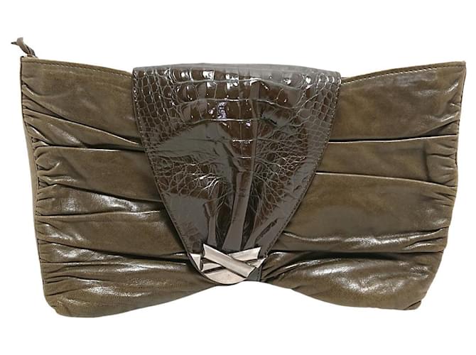 Versace Clutch bag Khaki Leather  ref.367413