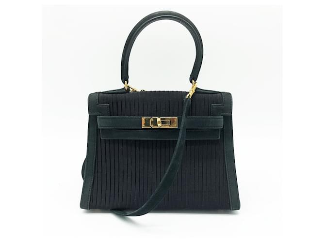 Minibolso coleccionista Hermès Kelly vintage 20 cm Negro Satén Nubuck  ref.367414