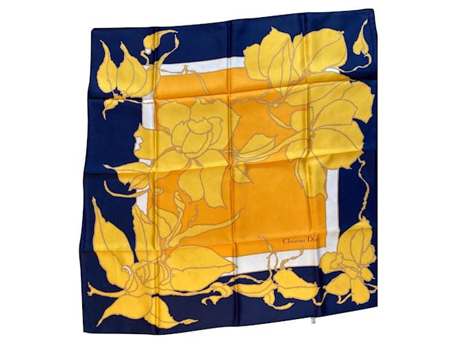 Christian Dior Sublime Dior art deco floral scarf Blue Yellow Silk  ref.367587