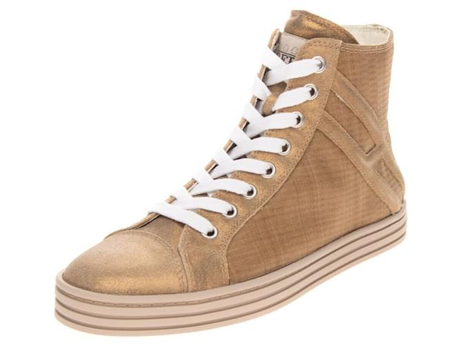 Talla de zapatillas HOGAN REBEL 35.5 / REINO UNIDO 3.5 US 5.5 Brillo de cuero en contraste Beige Paño  ref.367630