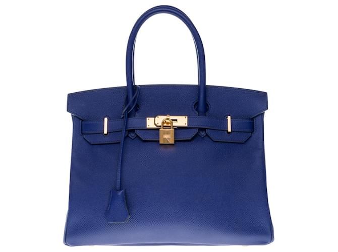 Hermès Impressionante bolsa Hermes Birkin 30 cm em couro Epsom azul tinta , guarnição de metal banhado a ouro  ref.367707
