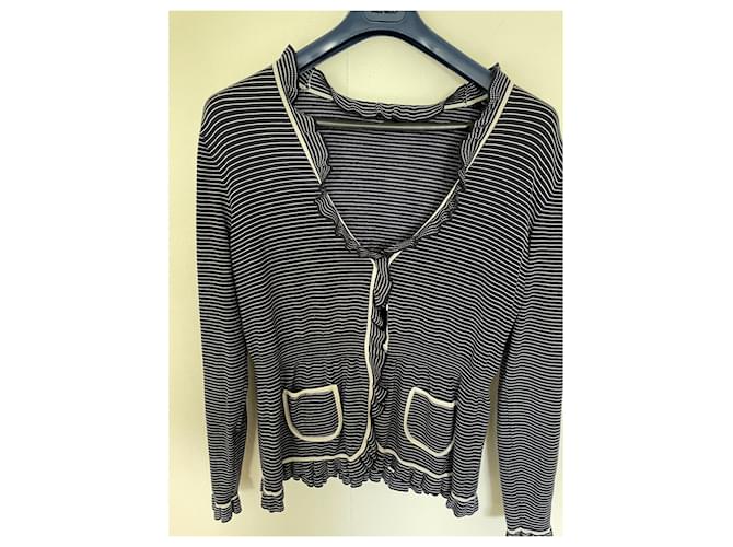 Autre Marque Striped jacket White Navy blue Wool  ref.367723