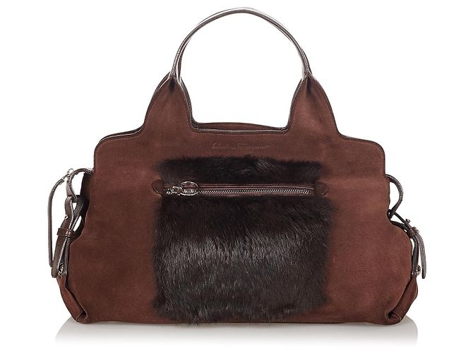 Salvatore Ferragamo Ferragamo Gancini Borsa a Mano Scamosciata Marrone