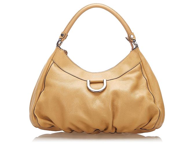 Bolsa de ombro de couro Gucci Abbey D-ring Bege