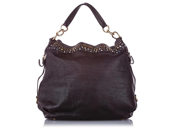 Miu Miu Embellished Spalla Leather Tote Bag Black  ref.367772