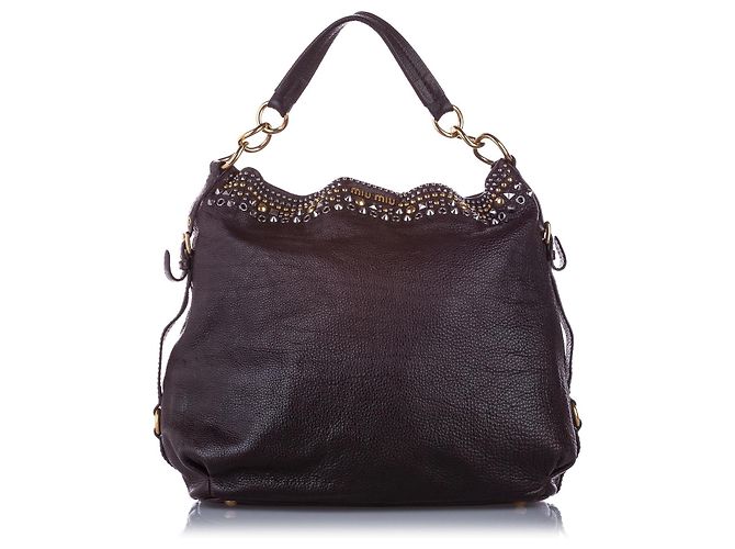 Miu Miu Borsa tote in pelle decorata Spalla Nero
