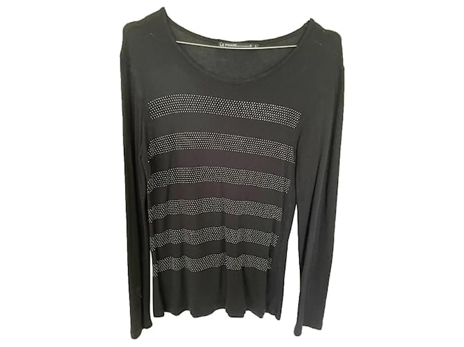 Autre Marque Schwarzer leichter Pullover mit Strassstreifen 