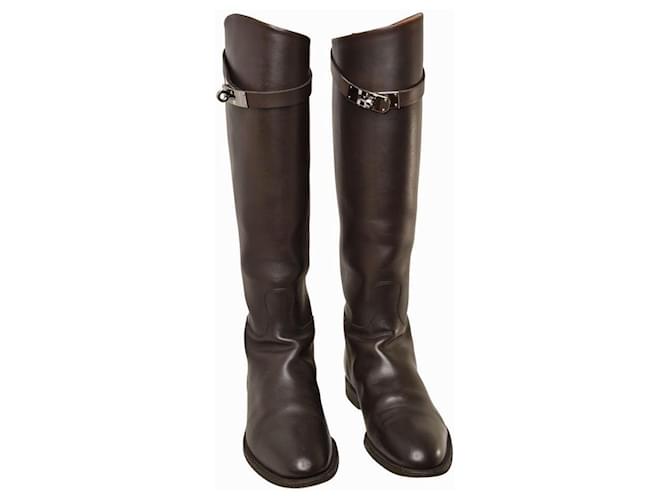 Kelly Hermès Jumping Riding Boots in Brown Leather  ref.367801