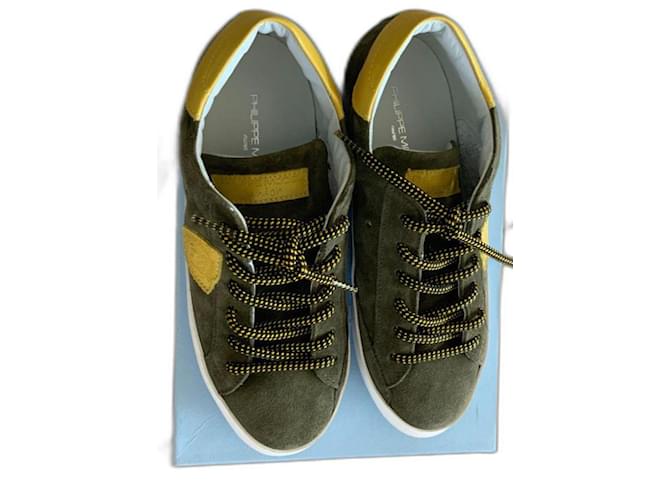 Philippe Model Sneakers Khaki Yellow Suede Leather  ref.367803