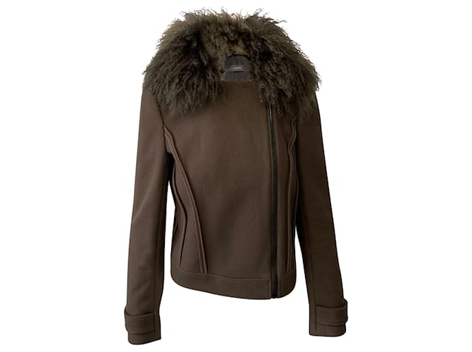 Joseph Khaki Jacket with Fur Collar Brown Wool  ref.367819