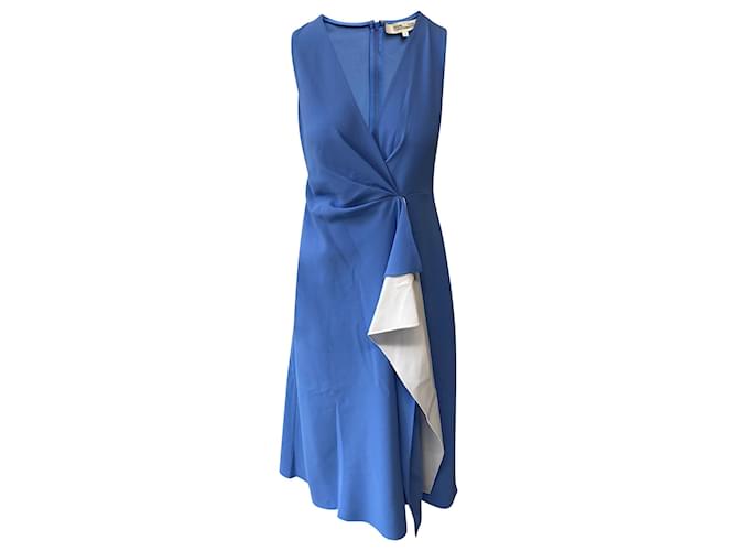 Diane Von Furstenberg Addison Blue and White Ruched Dress Polyester  ref.367826