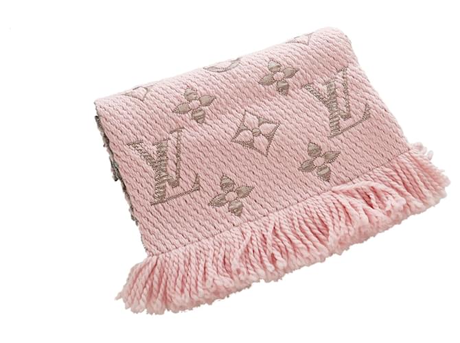 Sciarpa in lana Louis Vuitton Logomania rosa Argento Seta Panno  ref.367882