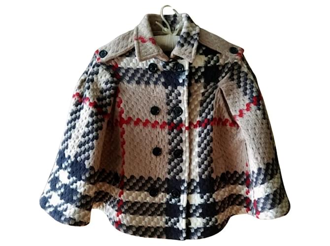 GIRL'S BURBERRY CAPE PONCHO CHECK TARTAN LIKE NEW 10 YEARS SOLD OUT !!!! Beige Wool  ref.368143