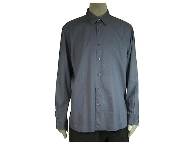 Ermenegildo Zegna Blue Grid Check Jacquard Shirt Long Sleeve Cotton Mens XXL  ref.368152