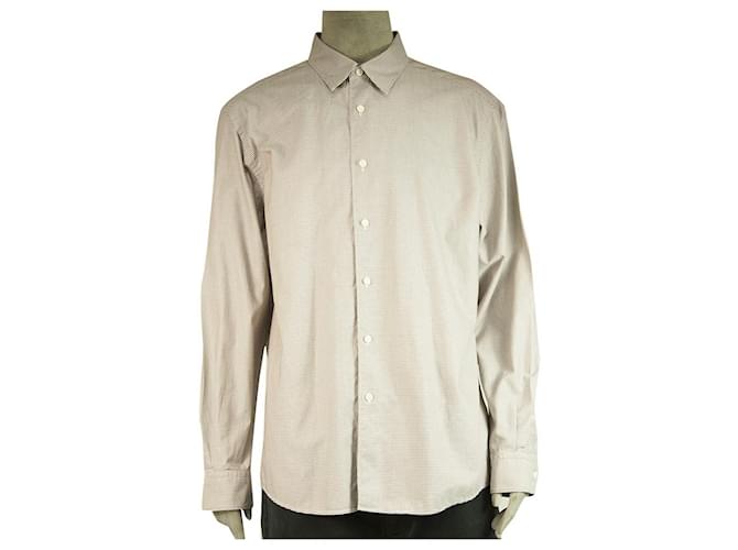 Ermenegildo Zegna Camisa de jacquard a cuadros de cuadrícula marrón de manga larga de algodón para hombre XXL Marrón claro  ref.368154