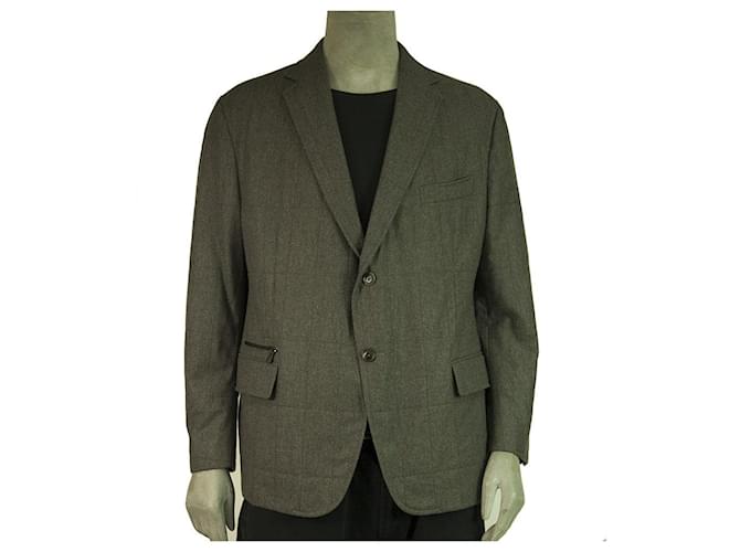 Ermenegildo Zegna Gray Wool Silk Cashmere Button Front Men's Jacket size 7- 58 C Dark grey  ref.368157
