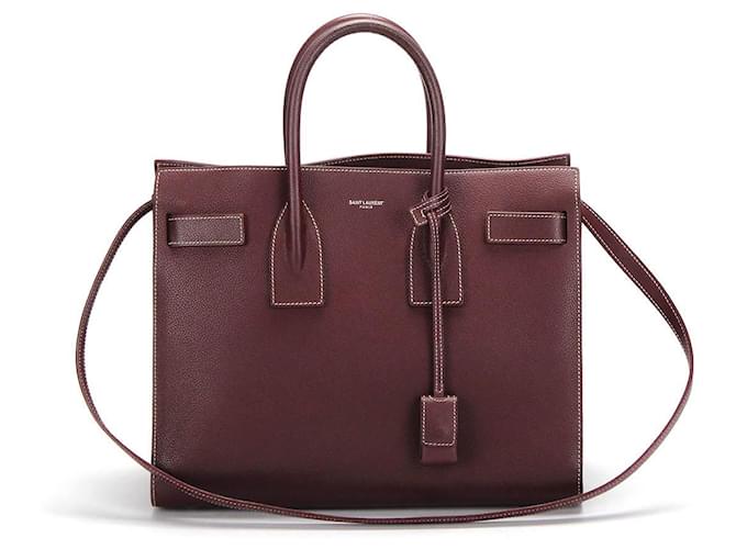 Yves Saint Laurent YSL Sac de Jour Leather Tote Bag  in maroon calf leather leather Brown Red  ref.368473