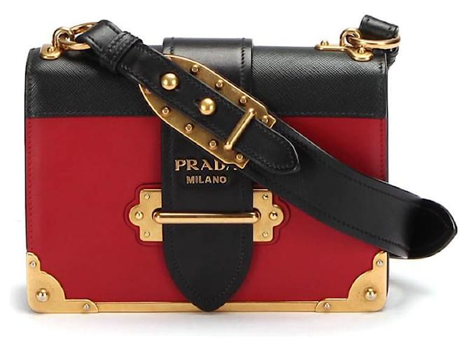 Prada Leather Cahier Crossbody Bag in red calf leather leather ref