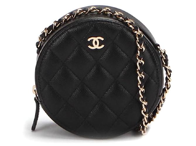 Chanel Black Caviar Leather Round Chain Crossbody Bag Chanel