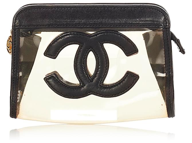 Bolsa de vinilo Chanel White CC Negro Blanco Plástico  ref.368649
