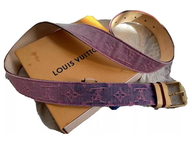 Louis Vuitton Cintos Rosa Couro Lona  ref.368787