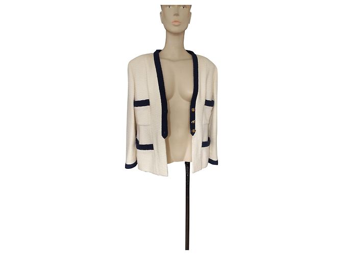 Chanel Ecru Wool Tweed Jacket with Navy Braid Multiple colors