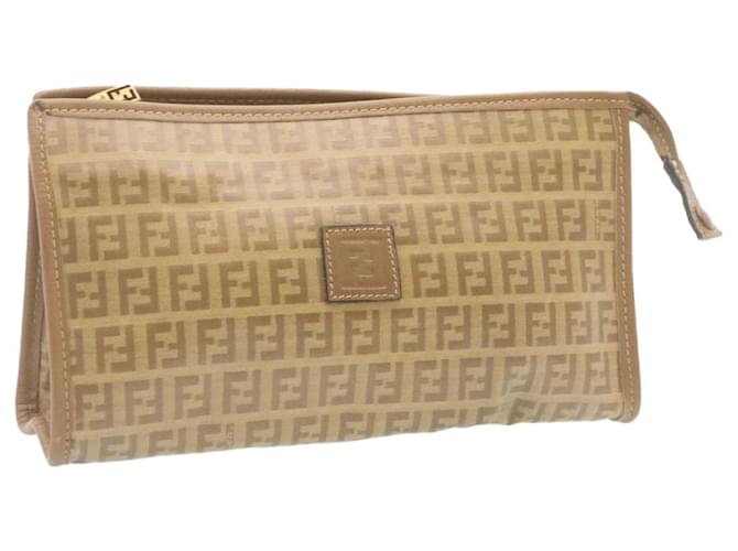 FENDI ZucchinoCanvas Clutch Bag PVC Leather Beige Auth 24317 Cloth ref.369187 Joli Closet