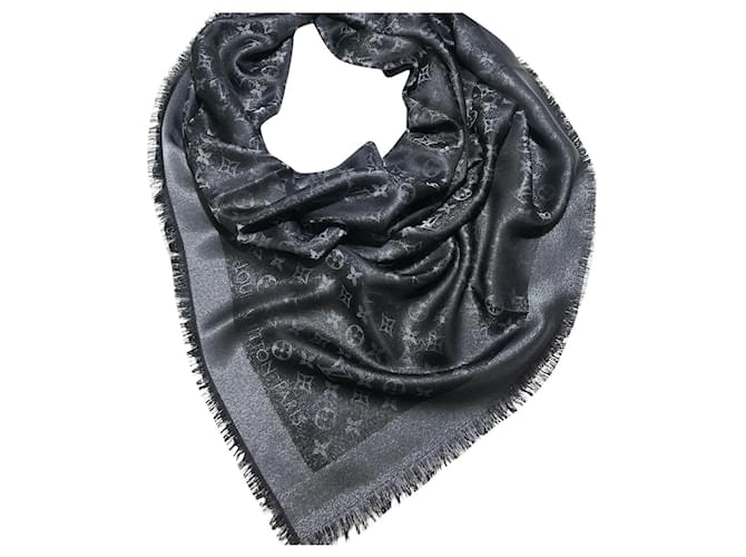 Louis Vuitton Monogramm glänzend schwarz Seide Polyester Wolle Viskose  ref.369206