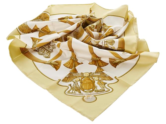 Hermès Sciarpa di seta con scarabeo bianco Hermes Multicolore Panno  ref.369342