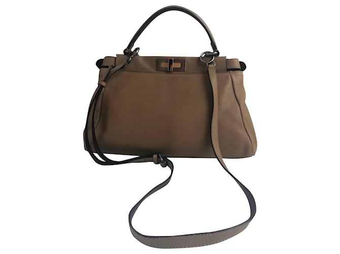 Peekaboo Fendi Beige Leder  ref.369967