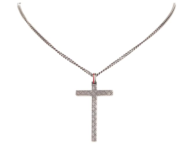 Collier croix en argent avec strass Gucci Métal Argenté  ref.369994