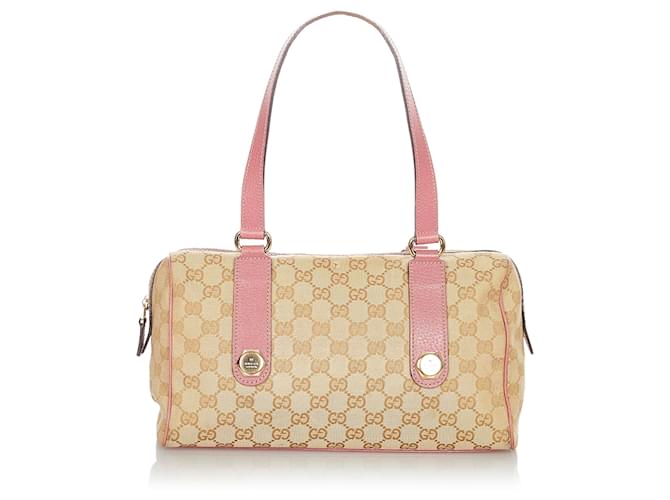 Gucci Brown GG Canvas Charmy Umhängetasche Braun Pink Beige Leder Leinwand Kalbähnliches Kalb Tuch  ref.369995