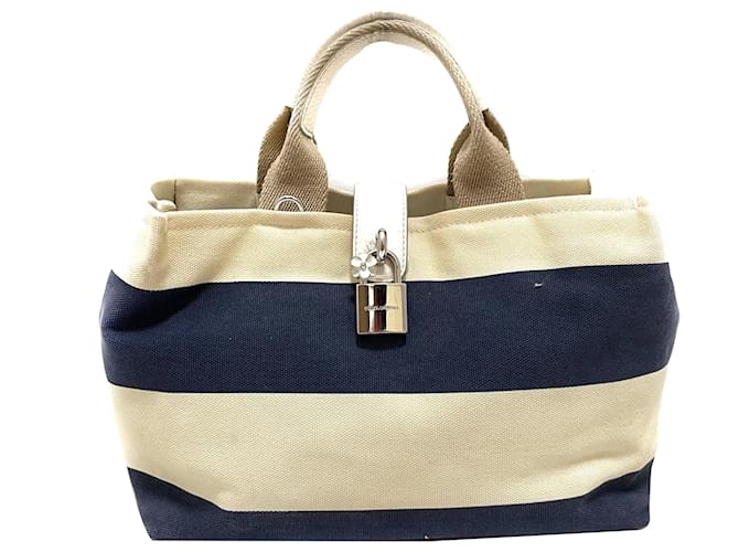 Dolce & Gabbana Sac à main en toile bleu Dolce&Gabbana Cuir Veau façon poulain Tissu Blanc Bleu Marine  ref.369996