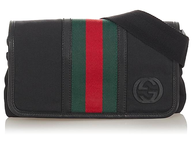 Marsupio Gucci in tela Web nera Nero Multicolore Panno  ref.370000