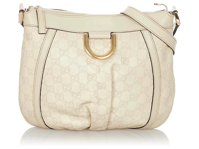 Gucci White Guccissima Abbey D-Ring Crossbody Bag Cream Leather Pony-style calfskin  ref.370008
