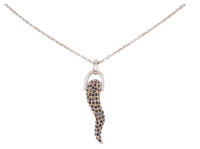 Dolce & Gabbana Dolce&Gabbana Black Crystal Horn Pendant Necklace Silvery Steel Metal  ref.370011