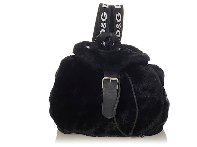 Dolce & Gabbana Zaino Dolce&Gabbana in eco-pelliccia nera Nero Pelle Vitello simile a un vitello Panno  ref.370033