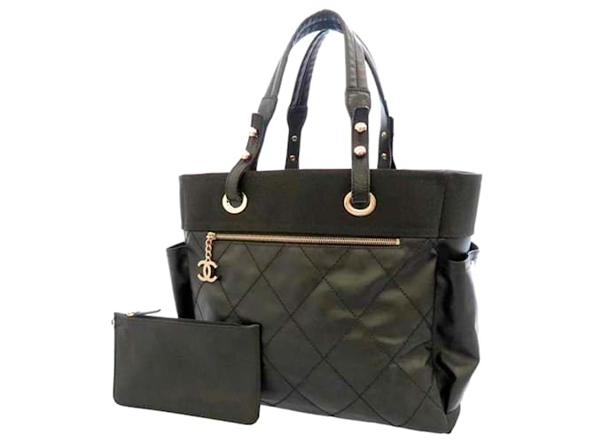 Chanel Black Paris Biarritz Tote Bag Leather Cloth Pony-style calfskin Cloth  ref.370084
