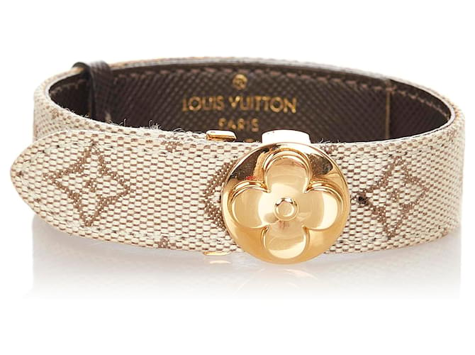 Louis Vuitton Gray Monogram Mini Lin Good Luck Bracelet Golden Grey Cloth  Metal Cloth ref.370119 - Joli Closet