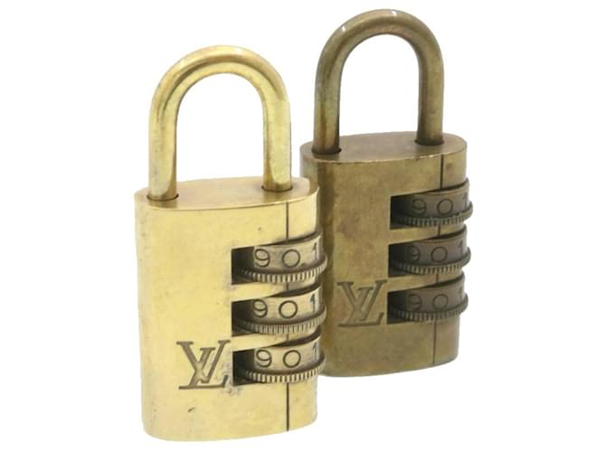 LOUIS VUITTON Dial Lock Padlock 2Set Gold Tone LV Auth 24605 Grey Leather  ref.370594