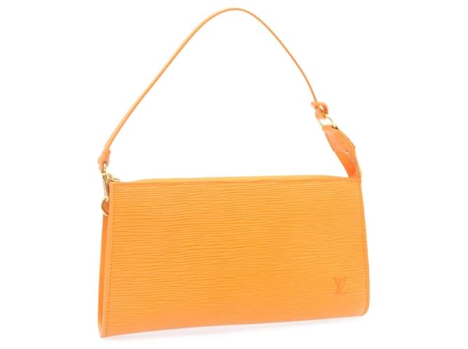 LOUIS VUITTON Epi Pochette Accessoires Pouch Orange M5294H LV Aut 24458 Bianco Tela  ref.370636