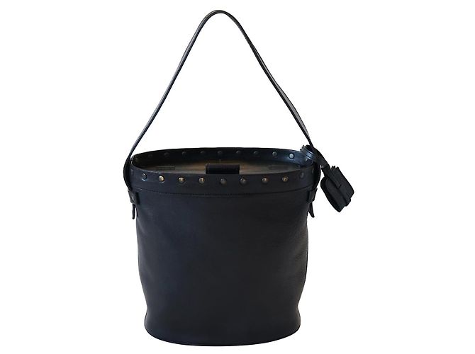 Borsa a secchiello Gucci in pelle nera e legno Nero