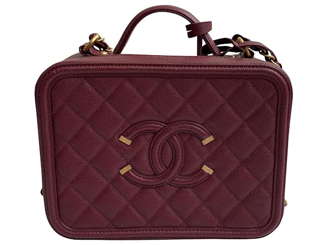 Vanity Beauty case Chanel in filigrana bordeaux Bordò Pelle  ref.370814