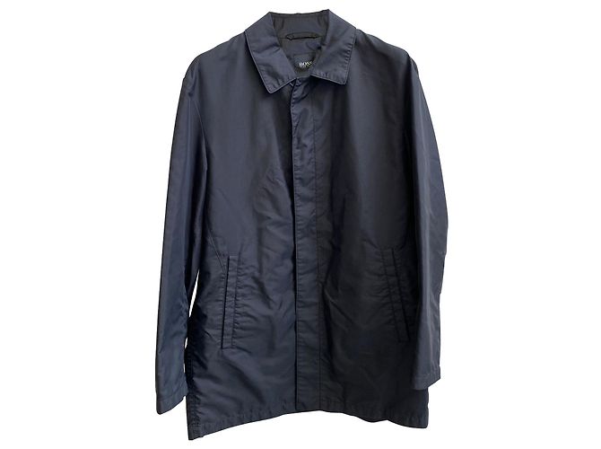 Hugo Boss Candon Overcoat in Black Cotton